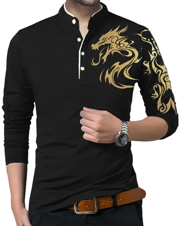 Henley Neck Contrast Full Sleeve t-shirt / Black - White