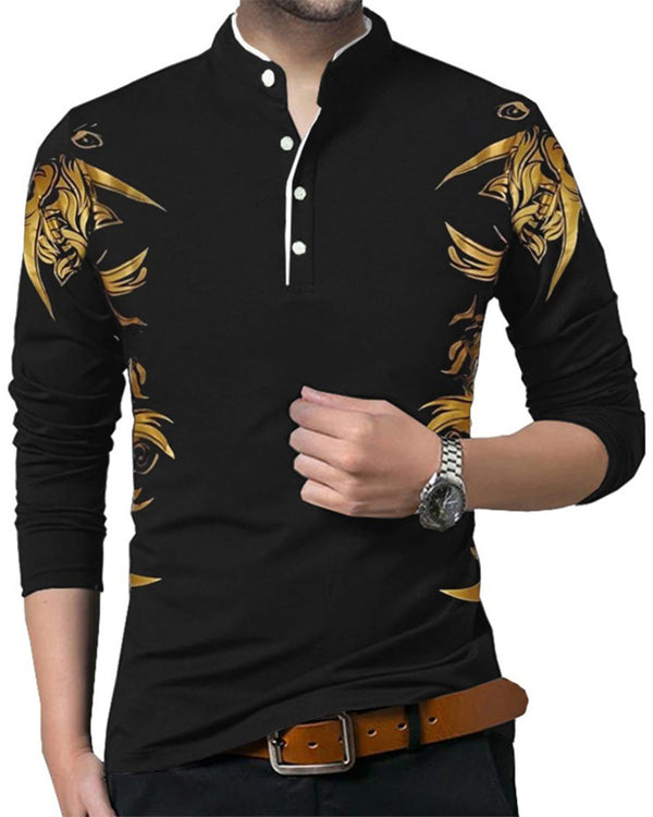 Henley Neck Black - White Contrast Full Sleeve t-shirt