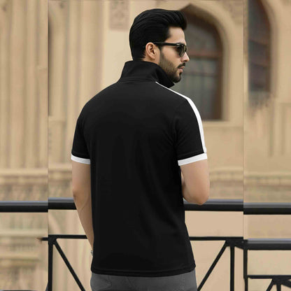 Dual Color High Neck Printed Tshirt Black & White
