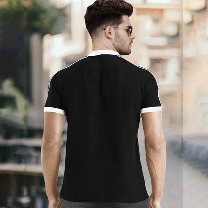 Mandarin Collar Quarter Zip Half Sleeve Tshirt Black