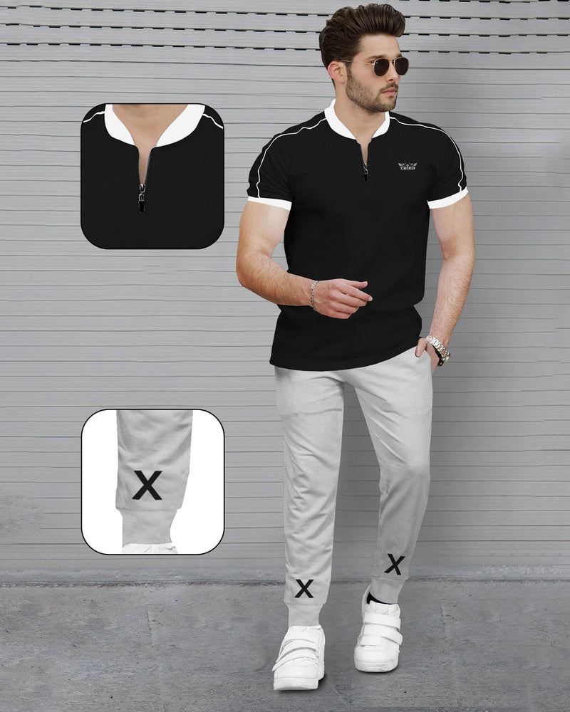 Mens Tracksuit Half Sleeve Black T-shirt / Black Trackpant