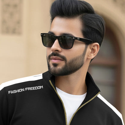 Men Full Sleeve Round Neck Cotton Blend Black-White T-Shirt