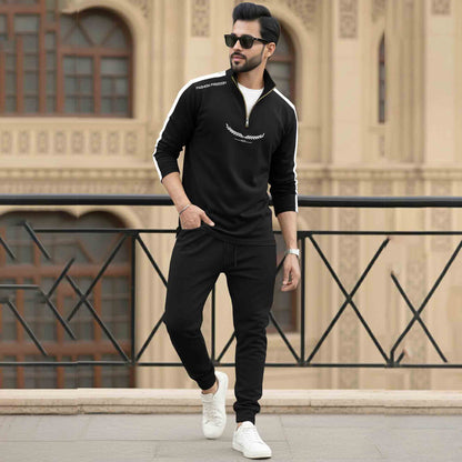 Men Tracksuit - High Neck Full Sleeve Printed T shirts & Plain Track Pants - 17 Variants