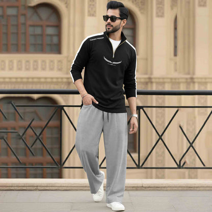 Men Tracksuit - High Neck Full Sleeve Printed T shirts & Plain Baggy pants- 15 Variants