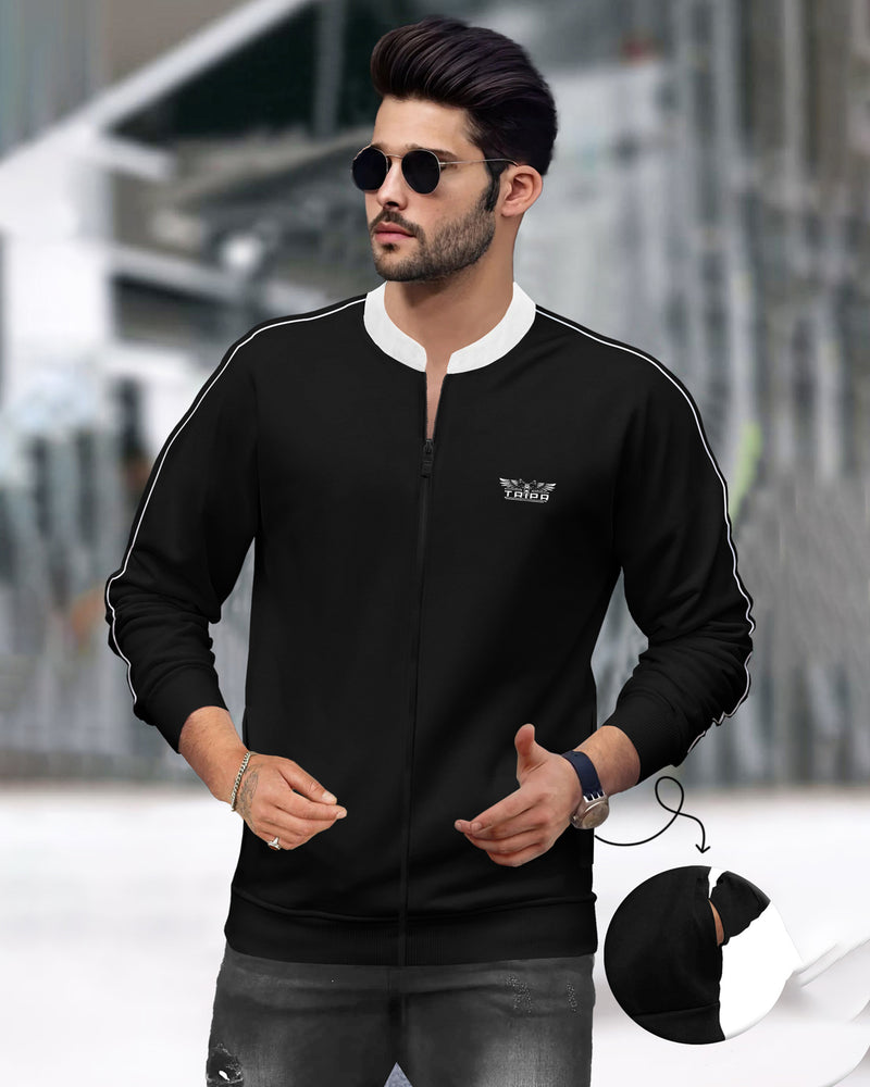 mens black white Henley Neck jacket