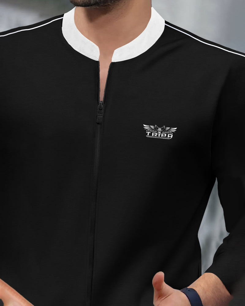 mens black white Henley Neck jacket