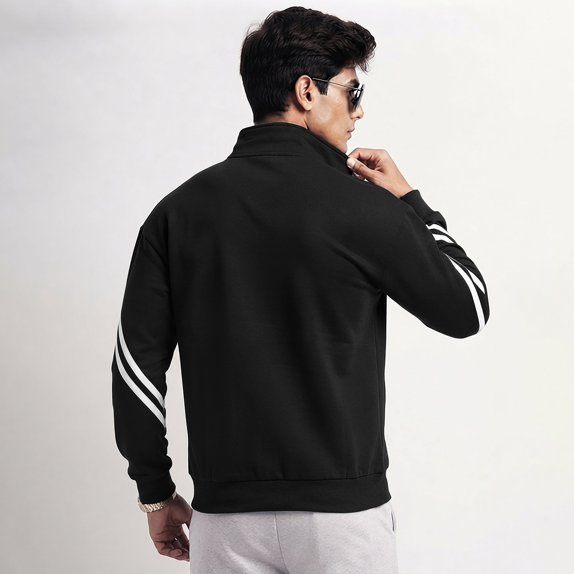 Mens High Neck Color Blocked Winter Jacket Black