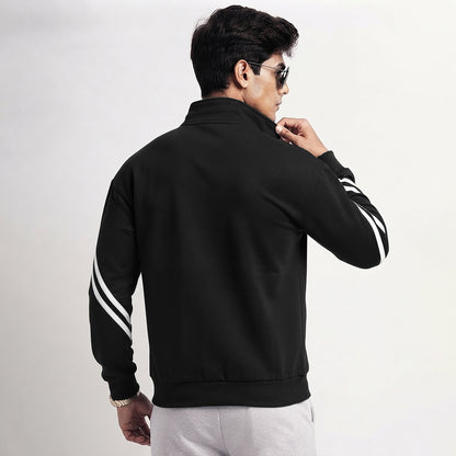 Mens High Neck Color Blocked Winter Jacket Black