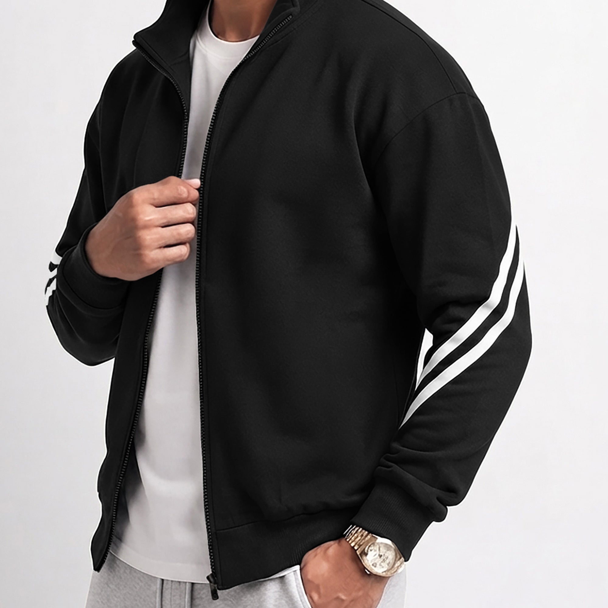 Mens High Neck Color Blocked Winter Jacket Black