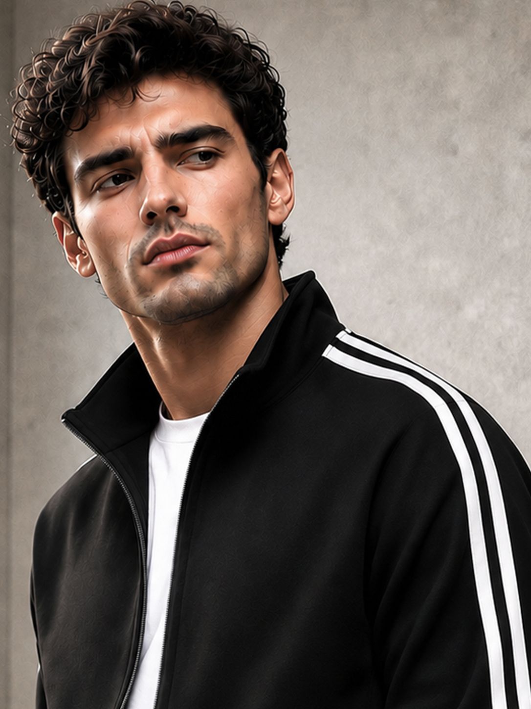 Mens Slim Fit High-Neck Winter Black Jacket with Side Stripes