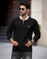 Henley Neck Black White Contrast Sweatshirt - No Hood