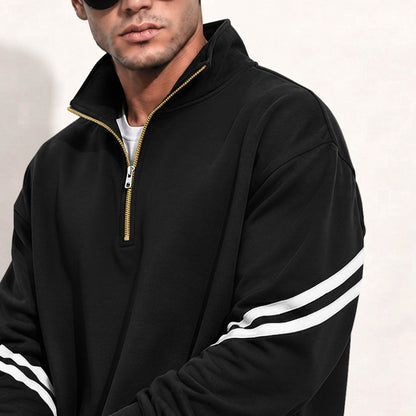 Mens Contrast Stripe Full Sleeve Pullover Sweatshirt Black