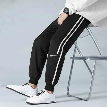 Men Striped Pattern Trackpant Black