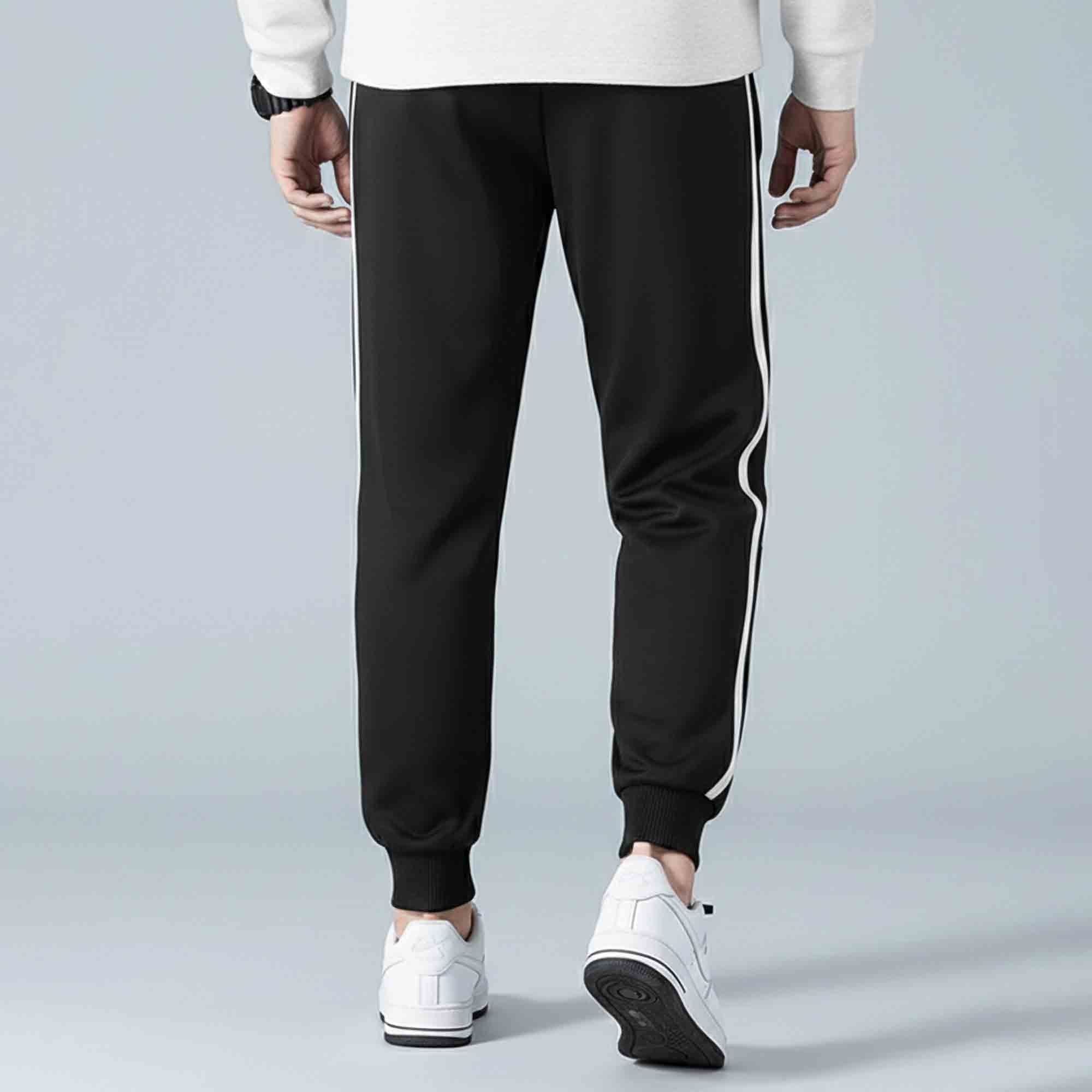 Men Striped Pattern Trackpant Black