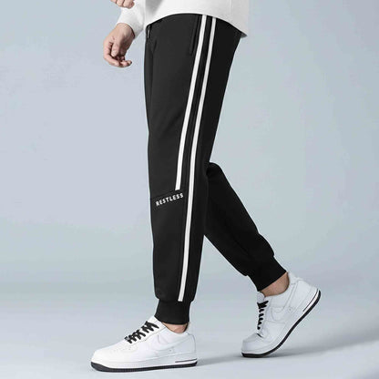 Men Striped Pattern Trackpant Black