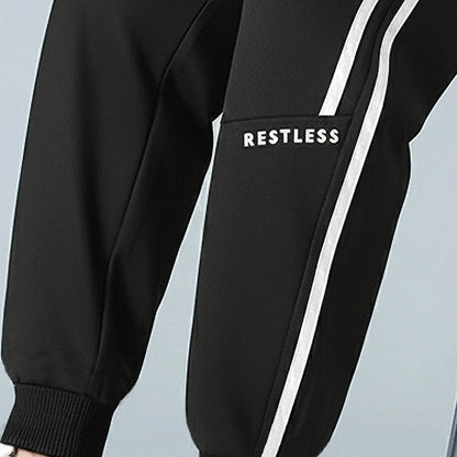 Men Striped Pattern Trackpant Black