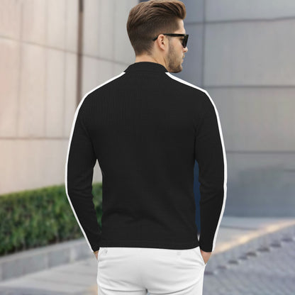 Men Quarter Zip Polo Neck Printed T-SHIRT Black & White