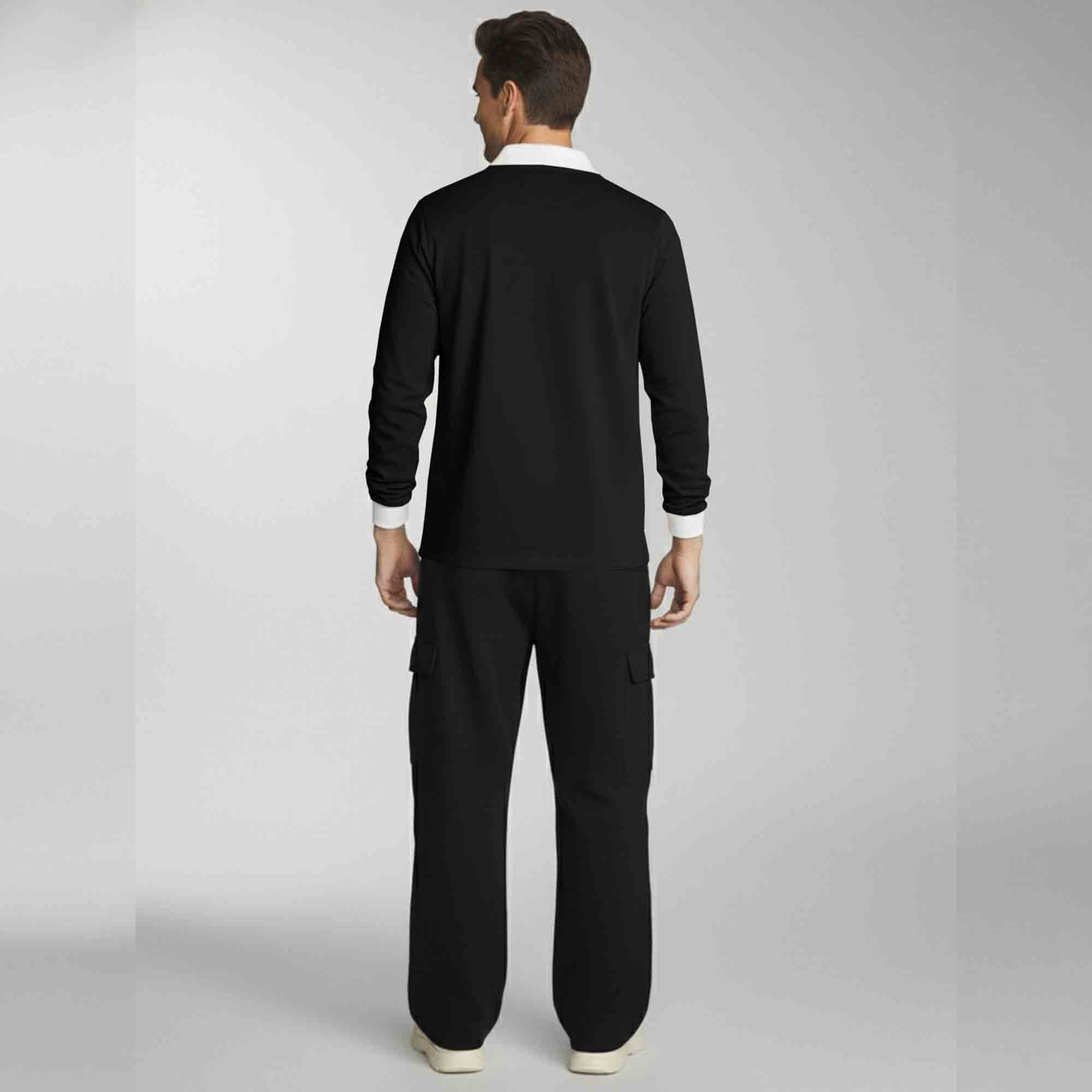 Out Fit Set Black Polo Tshirt & Black Plain Baggy Cargo Pant