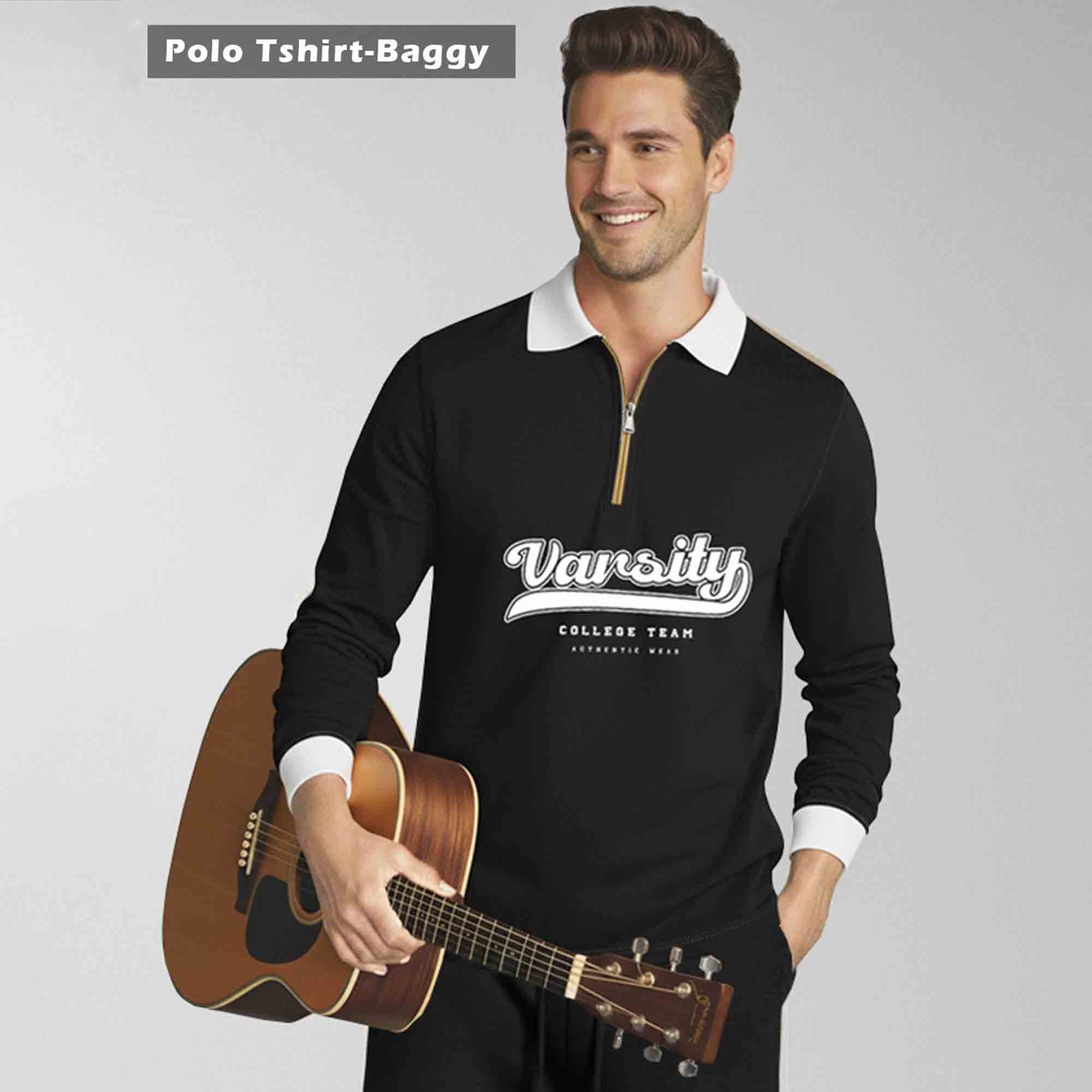 Out Fit Set Black Polo Tshirt & Black Plain Baggy Cargo Pant