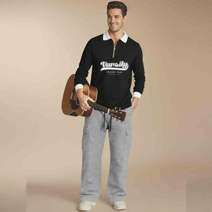 Out Fit Set Black Polo Tshirt & Grey Plain Baggy Cargo Pant