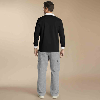 Out Fit Set Black Polo Tshirt & Grey Plain Baggy Cargo Pant