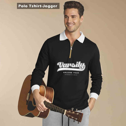 Out Fit Set Black Polo Tshirt & Grey Plain Baggy Cargo Pant