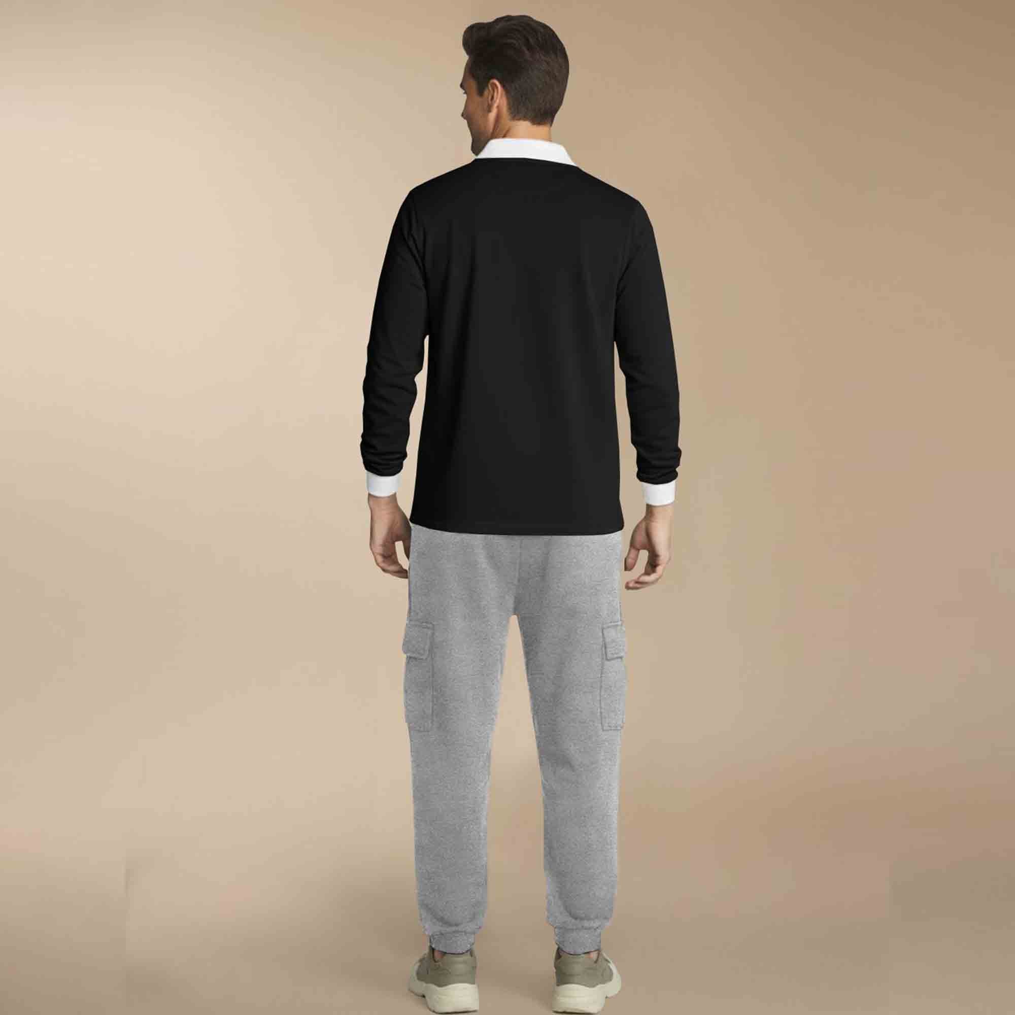Out Fit Set Black Polo Tshirt & Grey Plain Cargo Jogger