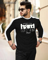 Men Full Sleeve Dual Colors Black-White Typography Round Neck Tshirt