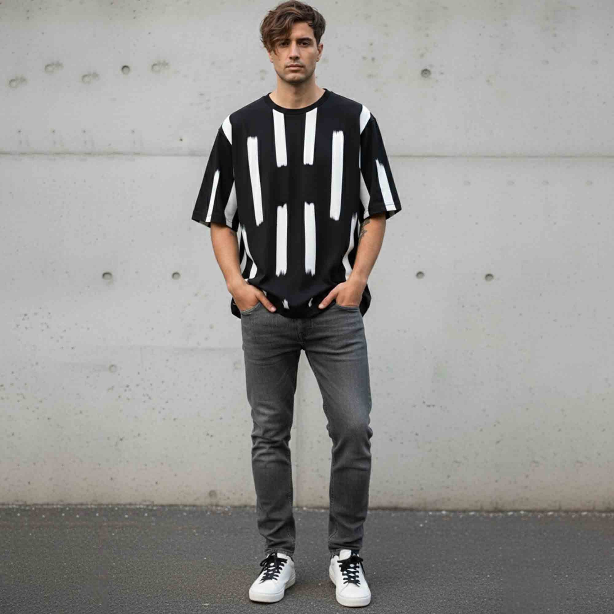 Men Printed Oversized Tshirt Black