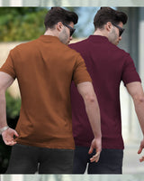 Mens High Neck Half Sleeve T-shirts (Pack Of 2) / Brown & Maroon