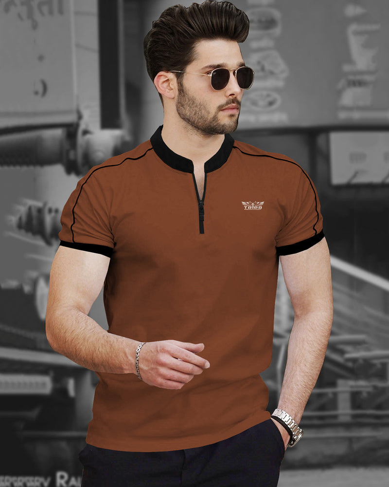 Mens Henely Neck Half Sleeve T-shirts (Pack Of 2) / Brown & Maroon