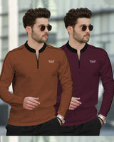 Men Henely & High Neck Full Sleeve T-shirts (Pack Of 2) - 10 Variants