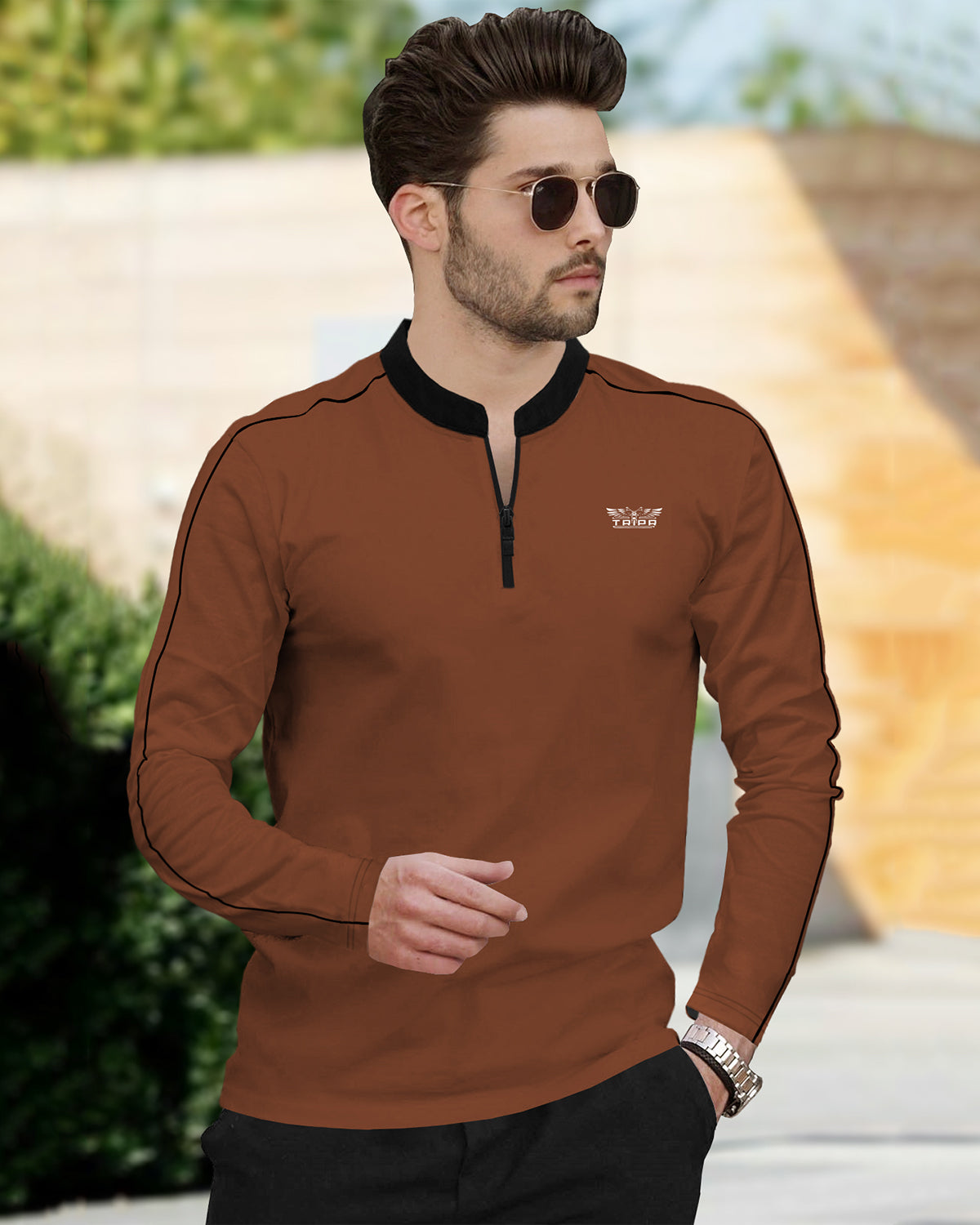 Mens Henely Neck Full Sleeve Brown & Maroon T-shirts (Pack Of 2)