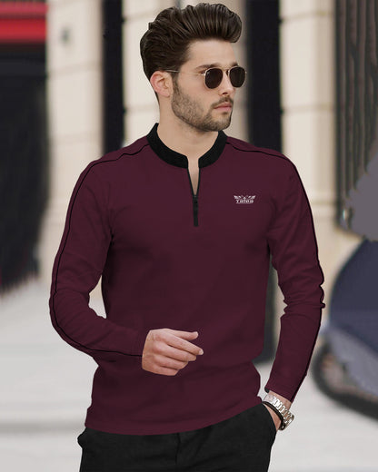 Mens Henely Neck Full Sleeve Brown & Maroon T-shirts (Pack Of 2)