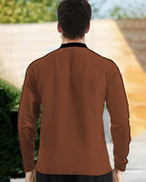 Men BROWN Mandarin Collar Full Seelve Zip Neck T-Shirt