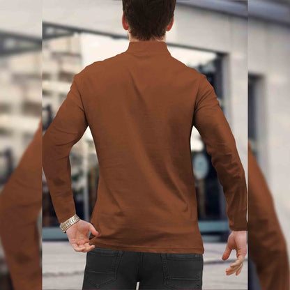 Men BROWN ZIPPER NECK Full Sleeve T-Shirt