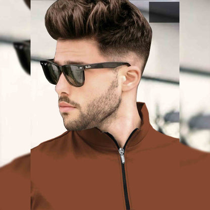 Men BROWN ZIPPER NECK Full Sleeve T-Shirt