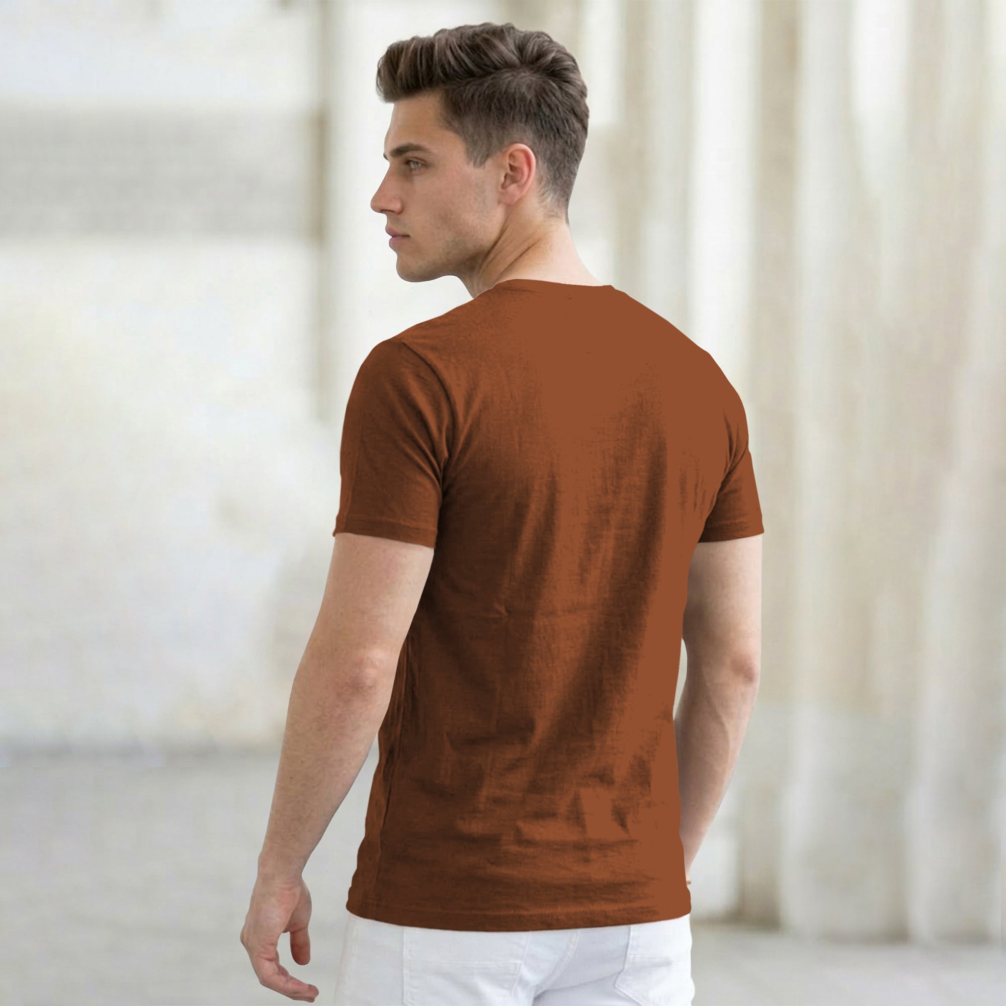 (Pack Of 1) Men Half Sleeve Round Neck Plain Brown T-shirt