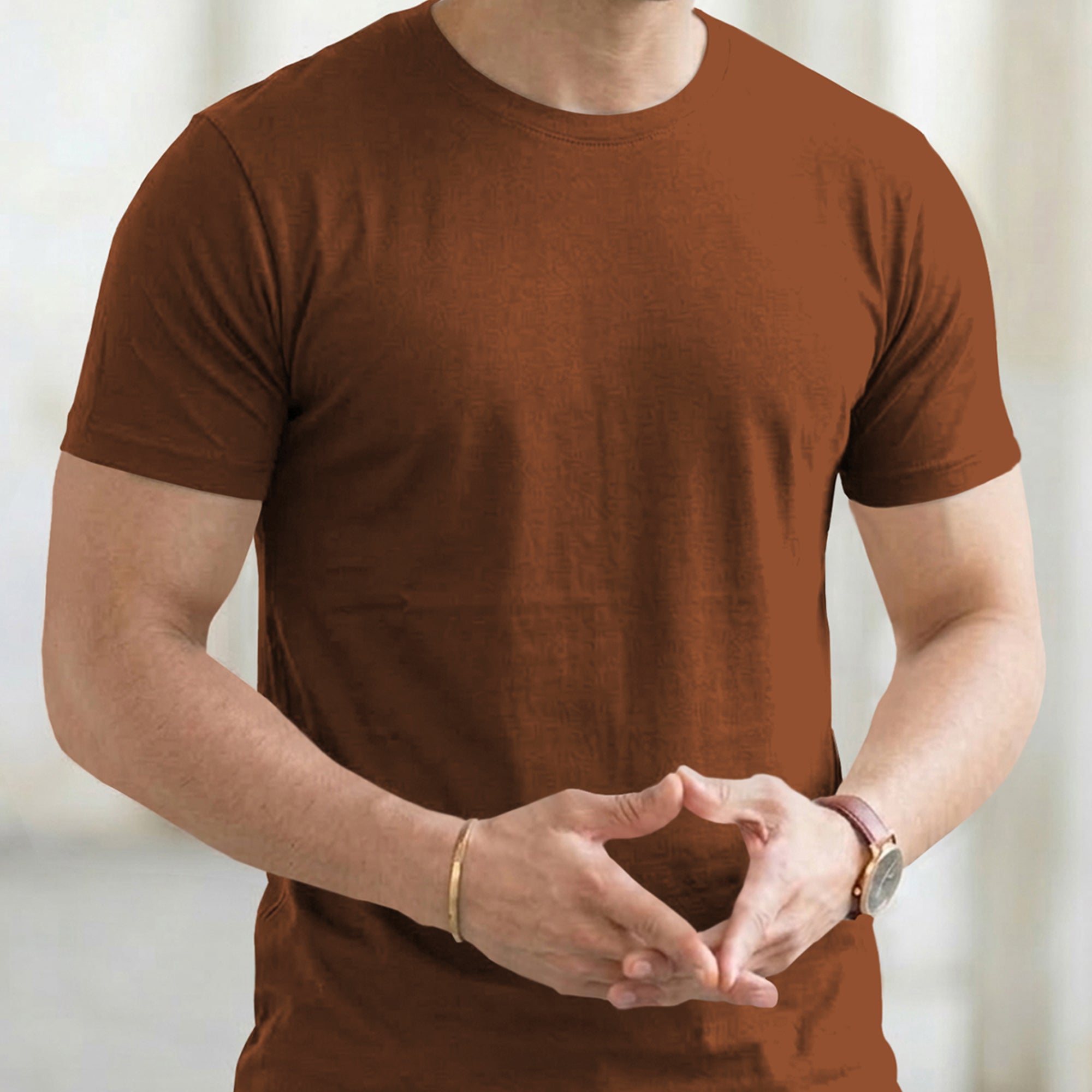(Pack Of 1) Men Half Sleeve Round Neck Plain Brown T-shirt