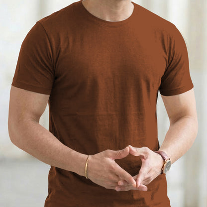 (Pack Of 1) Men Half Sleeve Round Neck Plain Brown T-shirt