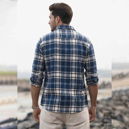 Mens Regular Fit Cotton Checked Shirt Blue & Beige