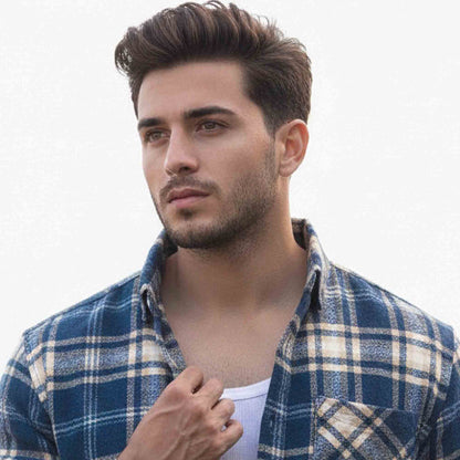 Mens Regular Fit Cotton Checked Shirt Blue & Beige