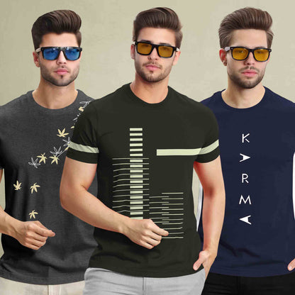 (Pack Of 3) Printed Half Sleeve Tshirts- 12 Variants