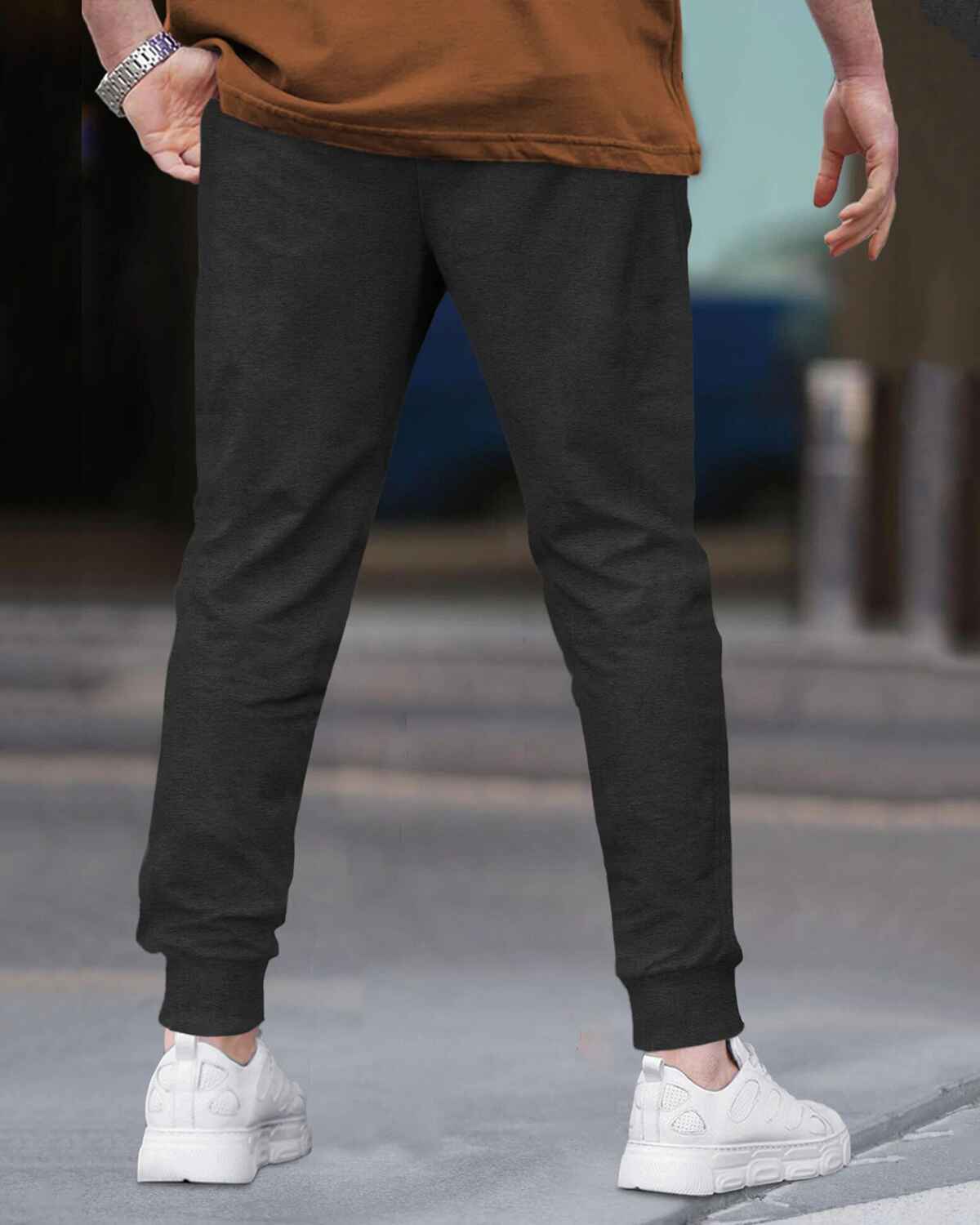 Men Printed Ankle Fit Cuffed Jogger / Charcoal & Grey