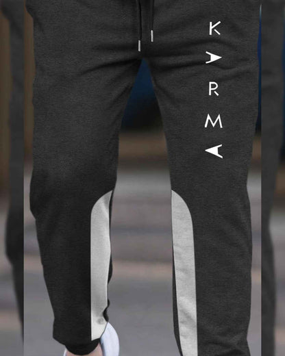 Men Printed Ankle Fit Cuffed Jogger / Charcoal & Grey