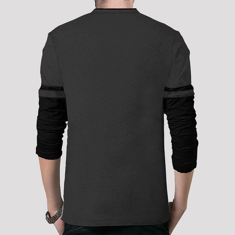 Men Henely Neck Full Sleeve T-shirt / Charcoal Black