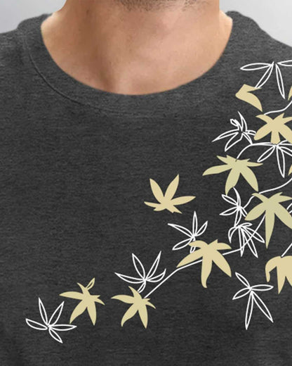 Feather Printed Half Sleeve Round Neck Mens T-shirt / Charcoal Black
