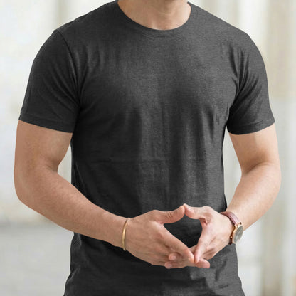(Pack Of 1) Men Half Sleeve Round Neck Plain Charcoal Black T-shirt