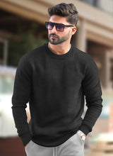 PLAIN CHARCOAL BLACK MEN REGULAR FIT CASUAL SWEATSHIRT