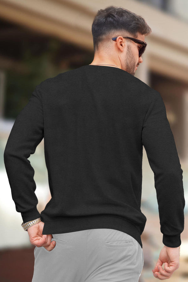 PLAIN CHARCOAL BLACK MEN REGULAR FIT CASUAL SWEATSHIRT